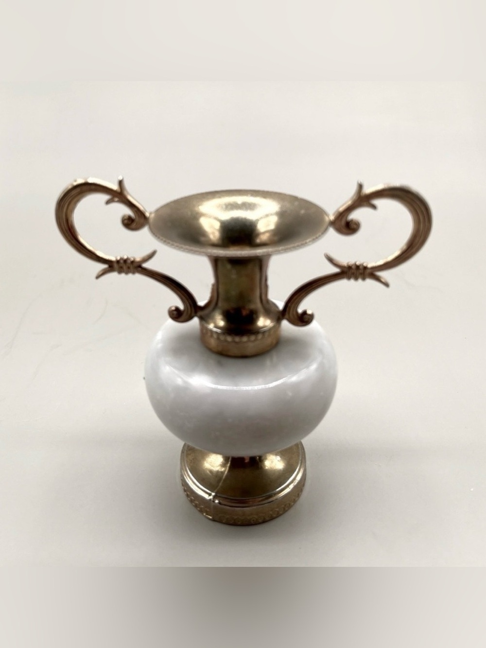 Vintage White Onyx and Gold Ceramic Accent Bud Vase - Decorative Vase